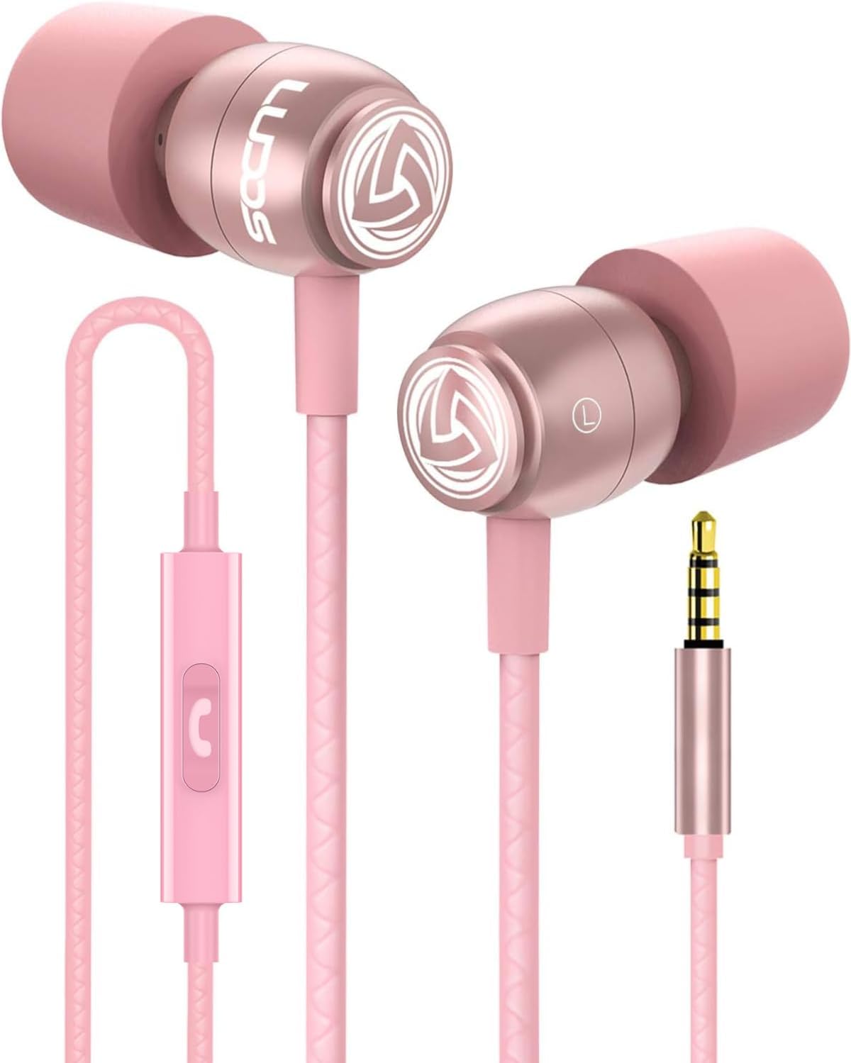 LUDOS Ultra Wired Earbuds in-Ear Headphones, Small Ears - Pink..