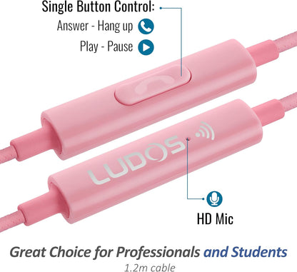LUDOS Ultra Wired Earbuds in-Ear Headphones, Small Ears - Pink..