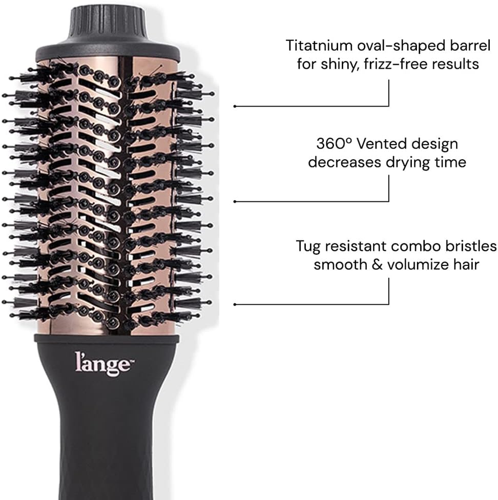 L'ANGE HAIR Le Volume 2-in-1 Titanium Blow Dryer Brush | Frizz Control Blowout Hair Dryer Brush For Drying And Straightening | Black - 60mm