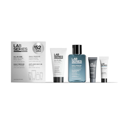 Lab Series Travel Size Essentials Skin Care Gift Set For Men - Includes All-In-One Face Wash 1 Fl Oz, Daily Rescue Face Toner 1 Fl Oz..