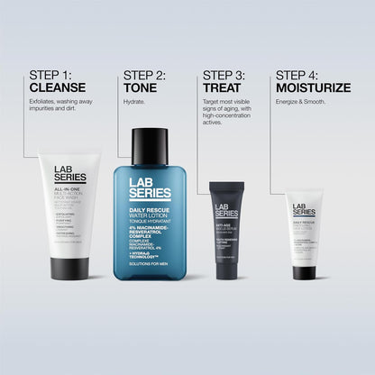 Lab Series Travel Size Essentials Skin Care Gift Set For Men - Includes All-In-One Face Wash 1 Fl Oz, Daily Rescue Face Toner 1 Fl Oz..