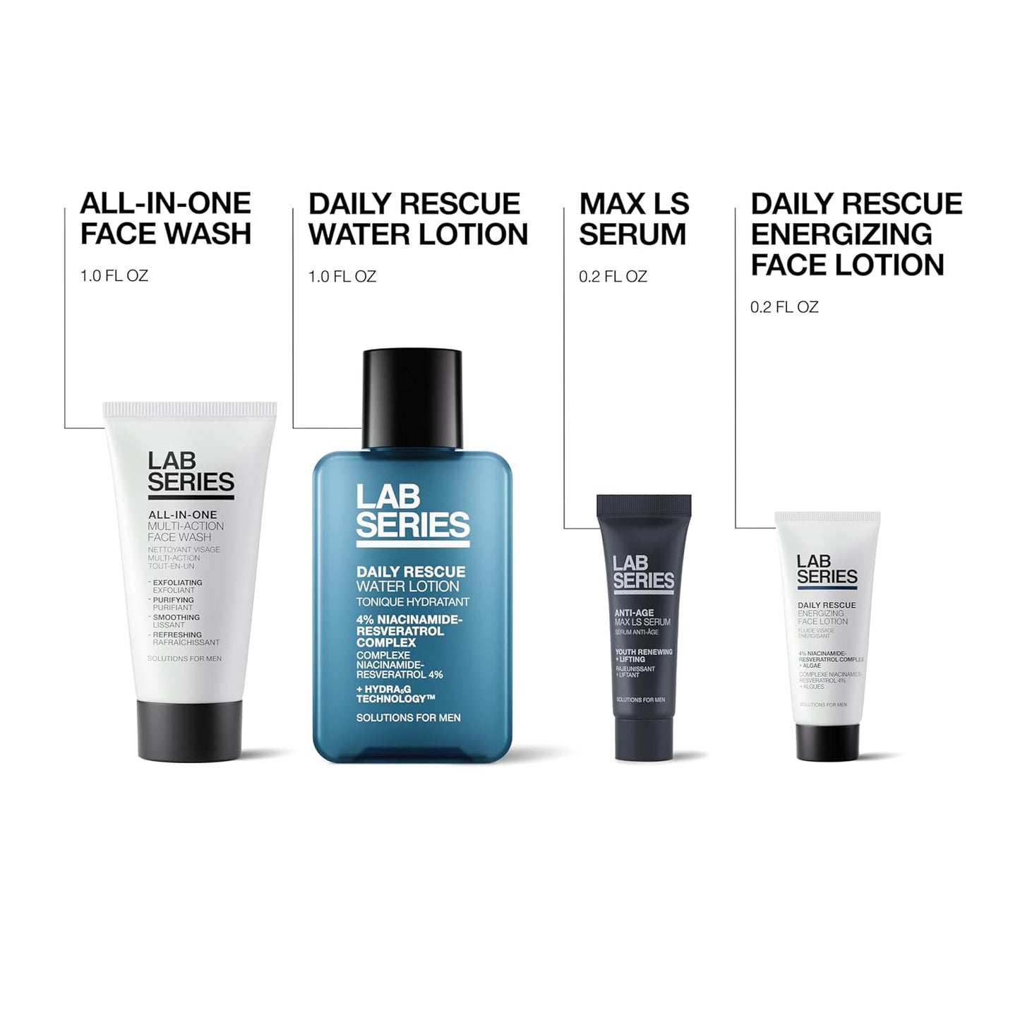 Lab Series Travel Size Essentials Skin Care Gift Set For Men - Includes All-In-One Face Wash 1 Fl Oz, Daily Rescue Face Toner 1 Fl Oz..