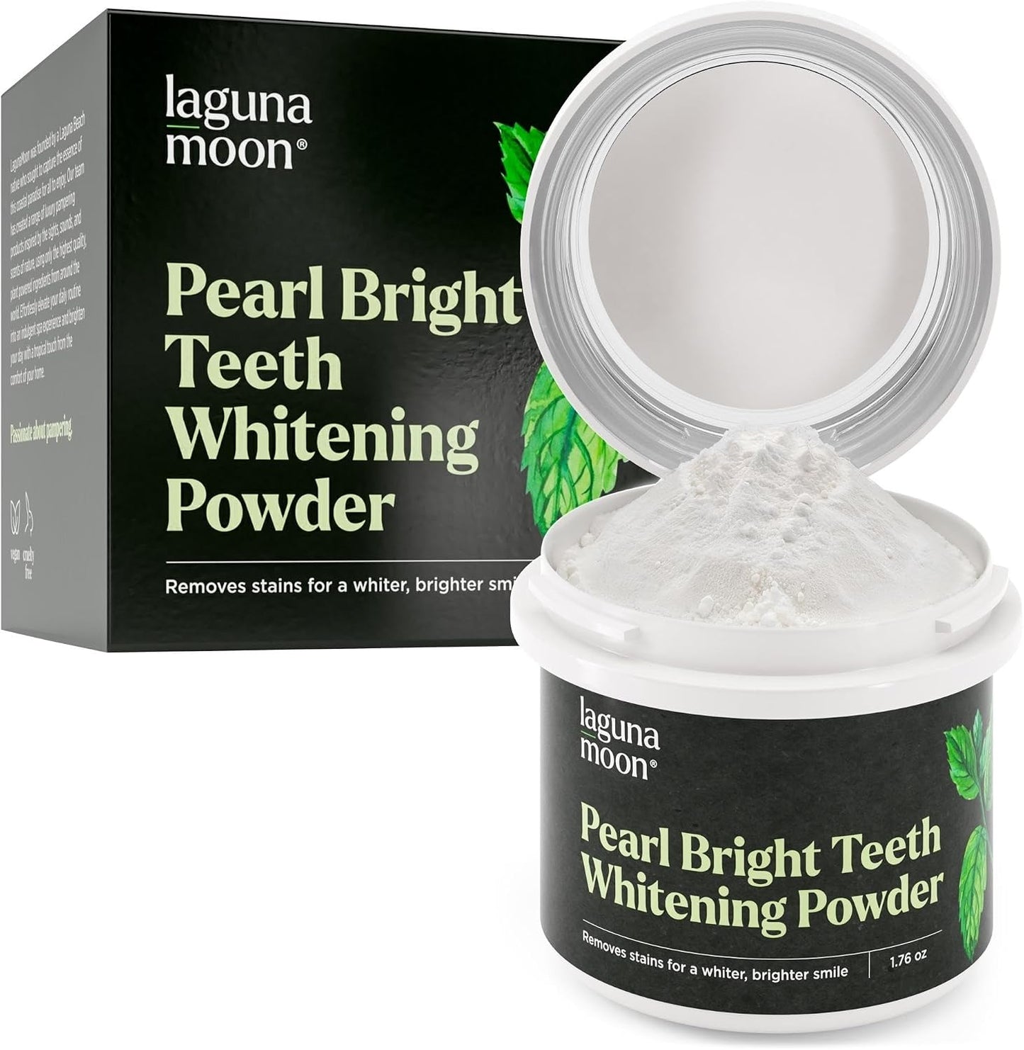 Lagunamoon Teeth Whitening Powder, 50g Bright Pearl Spearmint Flavor - Natural Teeth Whitening, Polish, Stain Remover..