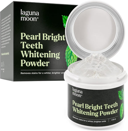 Lagunamoon Teeth Whitening Powder, 50g Bright Pearl Spearmint Flavor - Natural Teeth Whitening, Polish, Stain Remover..