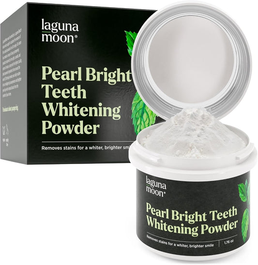 Lagunamoon Teeth Whitening Powder, 50g Bright Pearl Spearmint Flavor - Natural Teeth Whitening, Polish, Stain Remover..