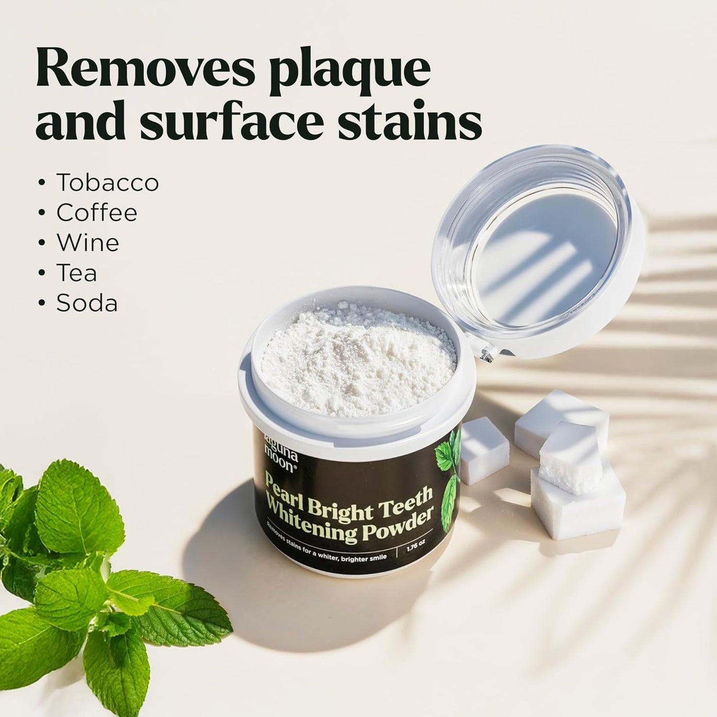 Lagunamoon Teeth Whitening Powder, 50g Bright Pearl Spearmint Flavor - Natural Teeth Whitening, Polish, Stain Remover..
