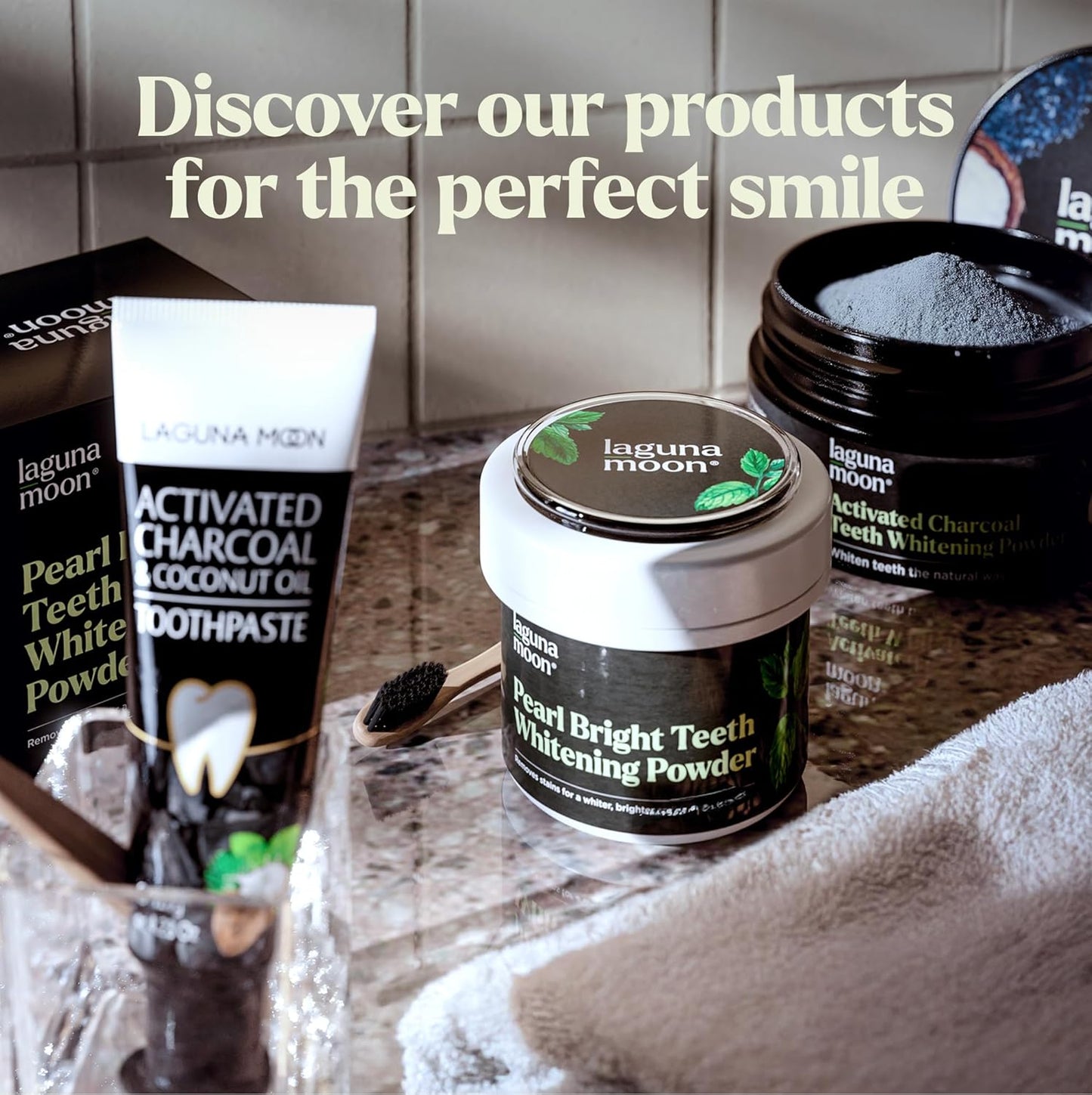 Lagunamoon Teeth Whitening Powder, 50g Bright Pearl Spearmint Flavor - Natural Teeth Whitening, Polish, Stain Remover..