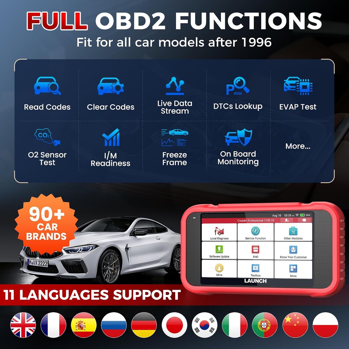 Launch CRP123E V2.0 OBD2 Scanner, Lifetime F-Ree WiFi Update Scan Tool..