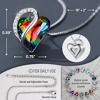 Leafael Gift Necklaces for Women, Infinity Love Birthstone Heart Crystal Pendant..