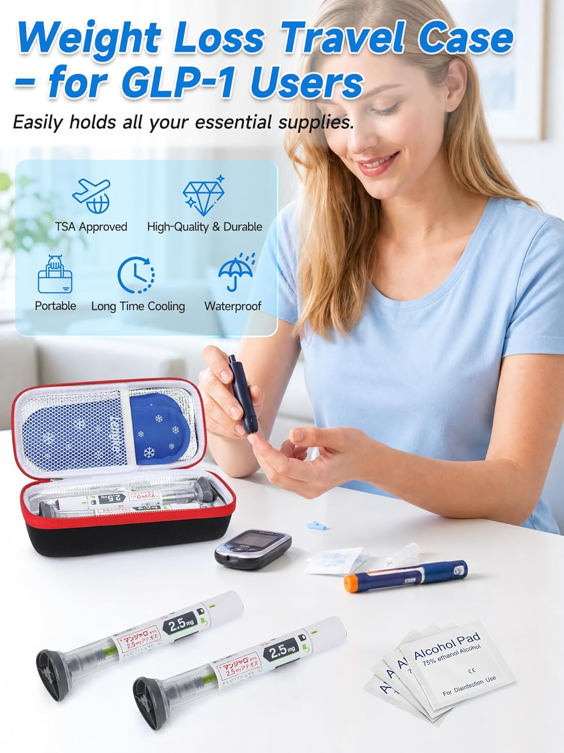 Leng Ke Portable Insulated Cooler Travel Case Compatible with Zepbound &amp; Mounjaro Injector Pens