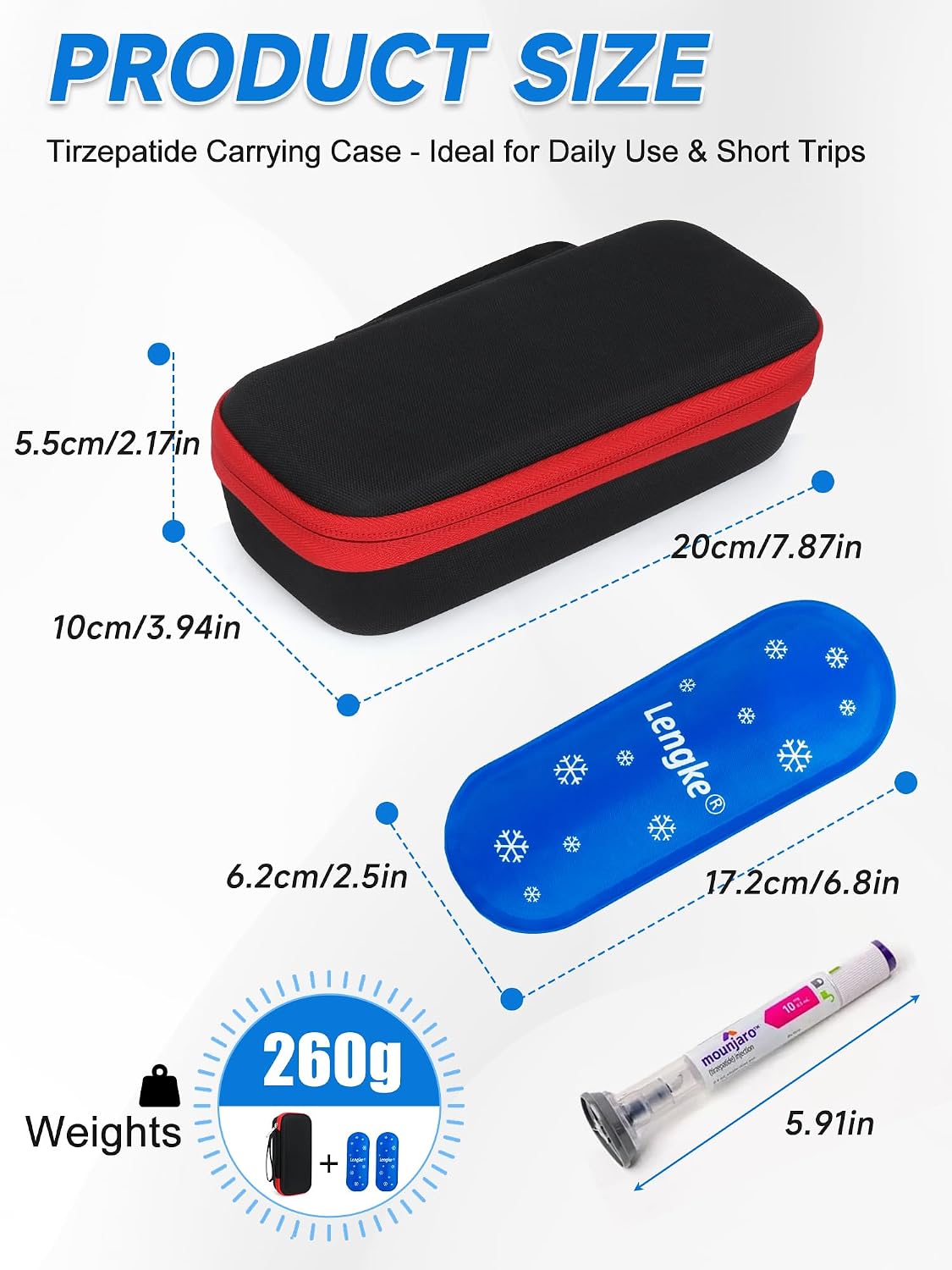 Leng Ke Portable Insulated Cooler Travel Case Compatible with Zepbound &amp; Mounjaro Injector Pens