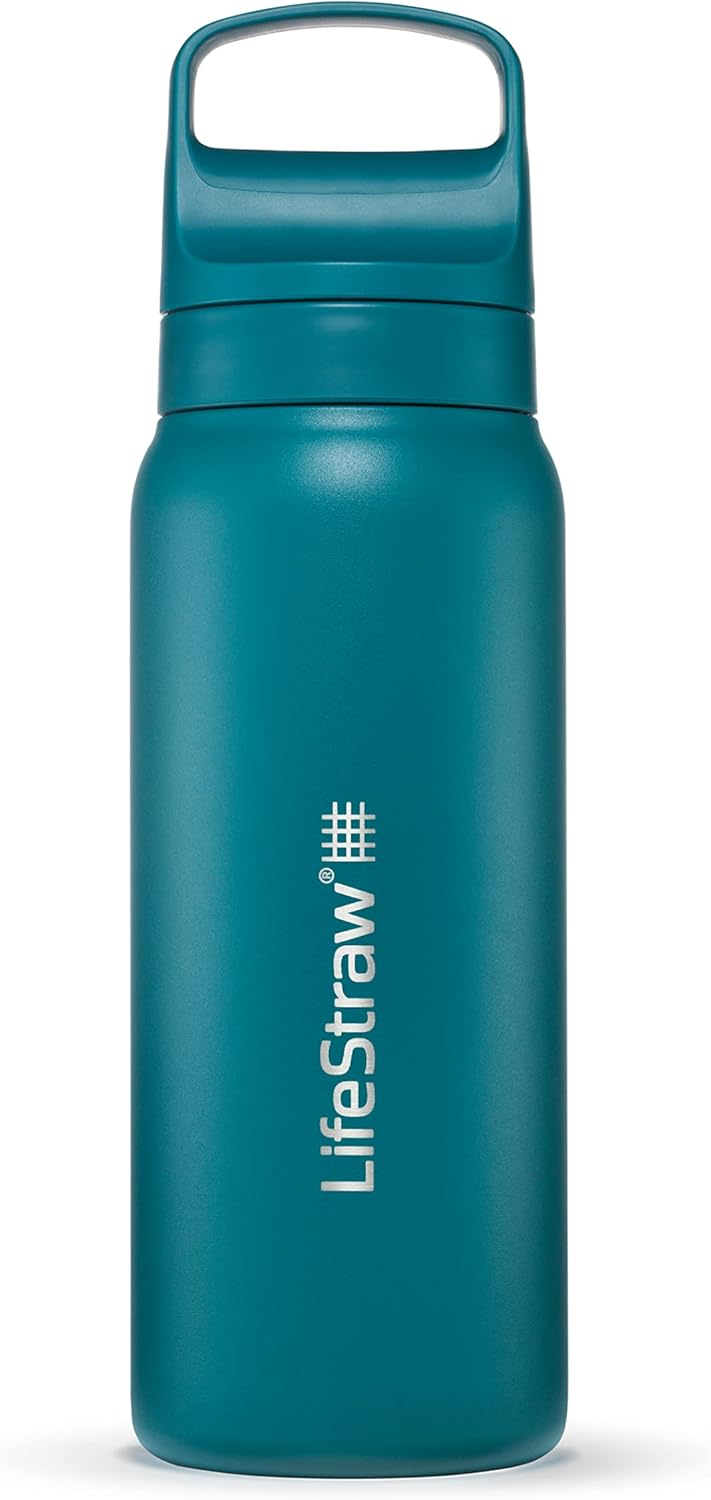 LifeStraw Go Series — Insulated Stainless Steel Water Filter Bottle for Travel and Everyday Use Removes Bacteria