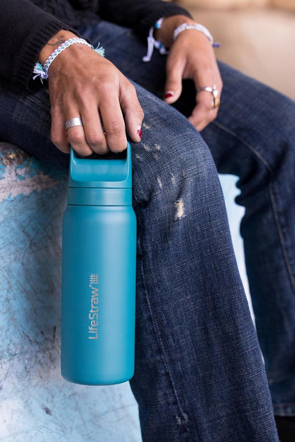 LifeStraw Go Series — Insulated Stainless Steel Water Filter Bottle for Travel and Everyday Use Removes Bacteria