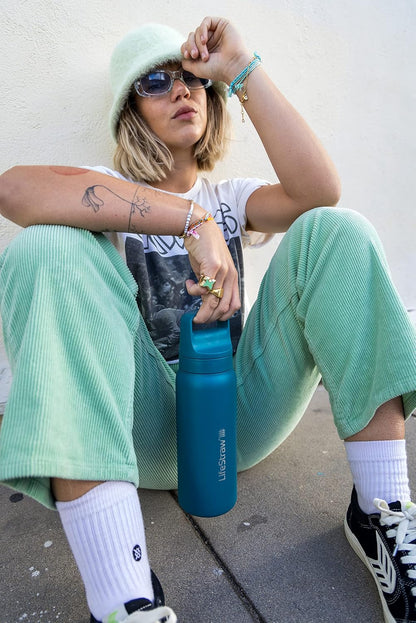 LifeStraw Go Series — Insulated Stainless Steel Water Filter Bottle for Travel and Everyday Use Removes Bacteria