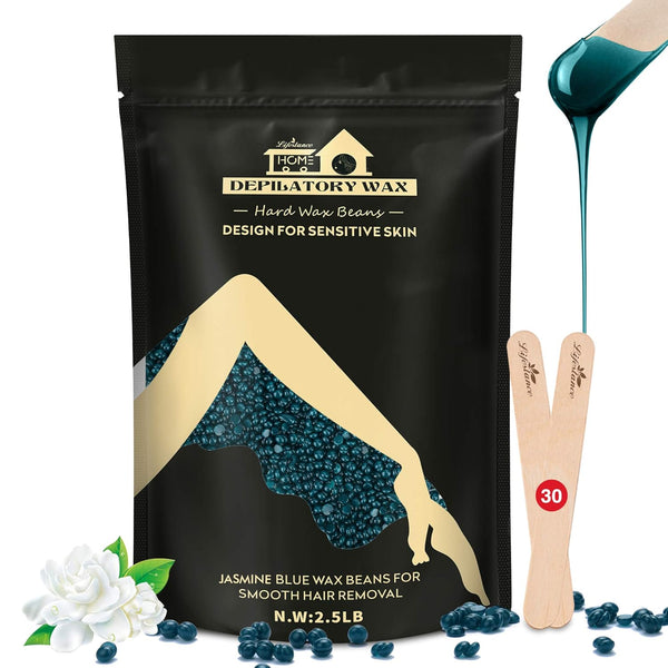2.5lb Lifestance Hard Blue Brazilian Bikini Wax Kit with 30 Applicators - Pearl Wax Beads..
