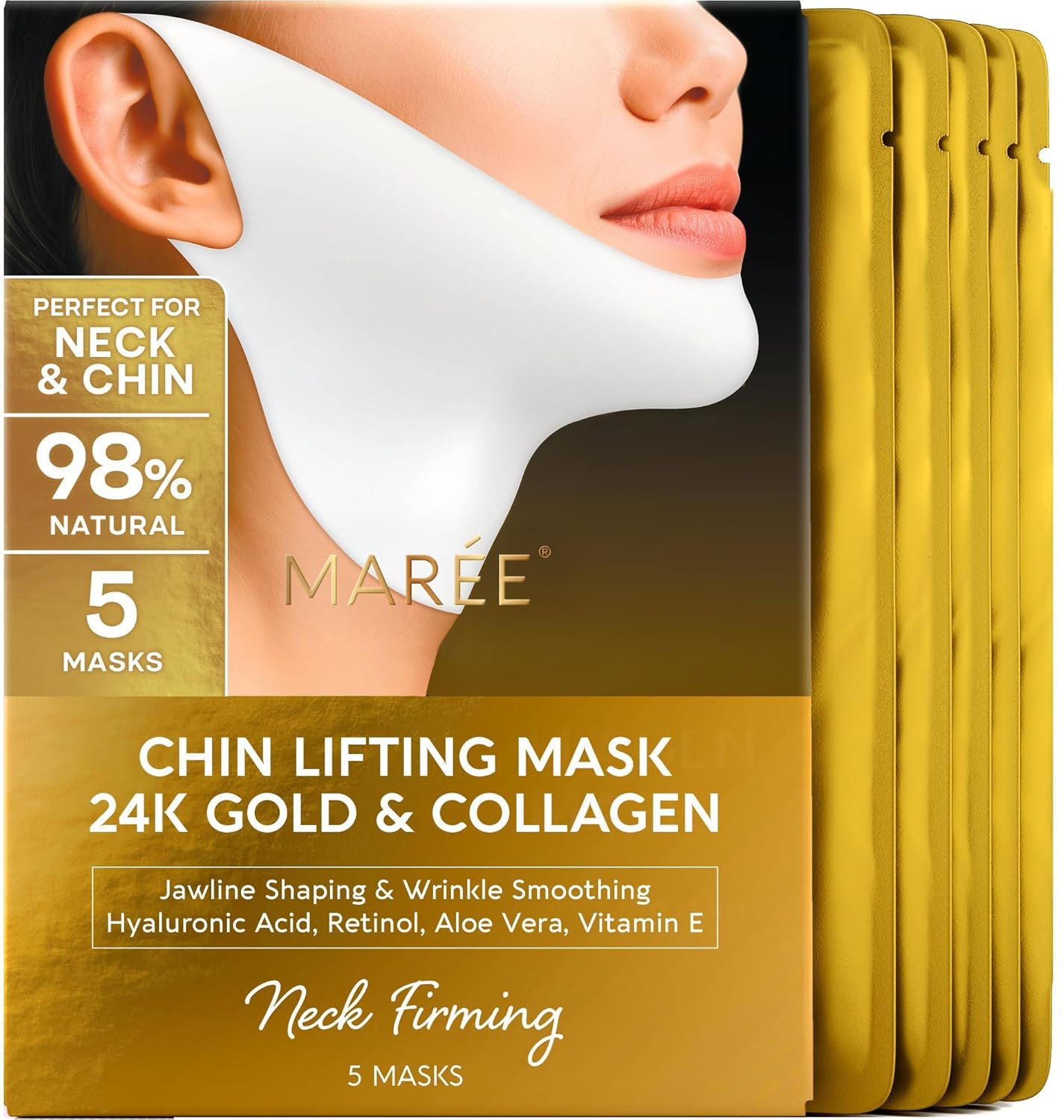 MAREE V Line Lifting Mask with 24K Gold – Deep Collagen Face Mask for Women – Jawline Shaper Mask with Retinol & Hyaluronic Acid..