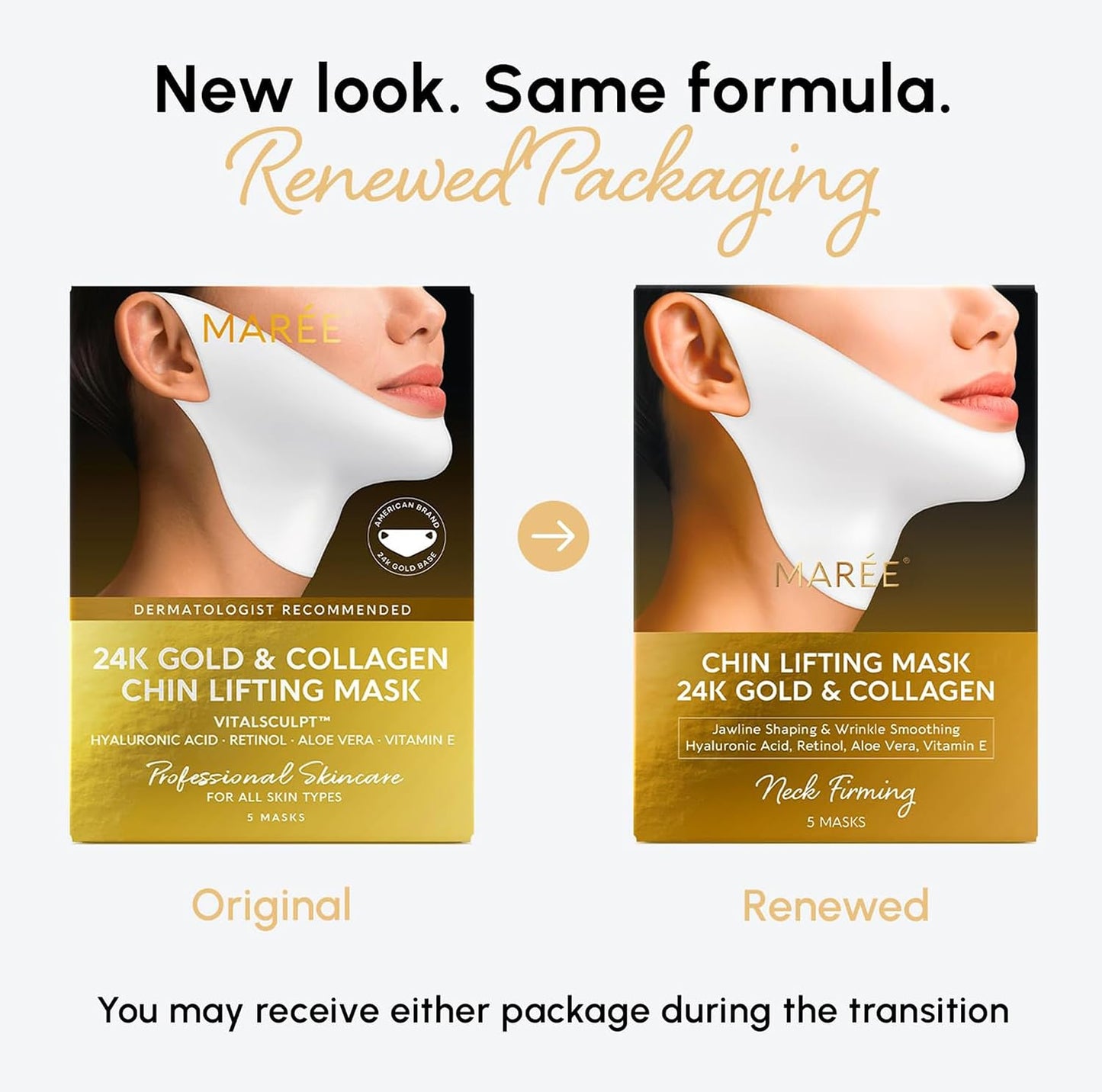MAREE V Line Lifting Mask with 24K Gold – Deep Collagen Face Mask for Women – Jawline Shaper Mask with Retinol & Hyaluronic Acid..