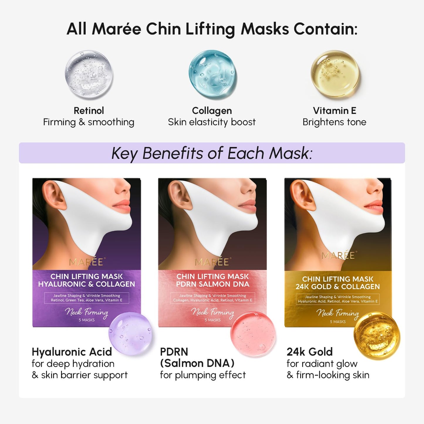 MAREE V Line Lifting Mask with 24K Gold – Deep Collagen Face Mask for Women – Jawline Shaper Mask with Retinol & Hyaluronic Acid..