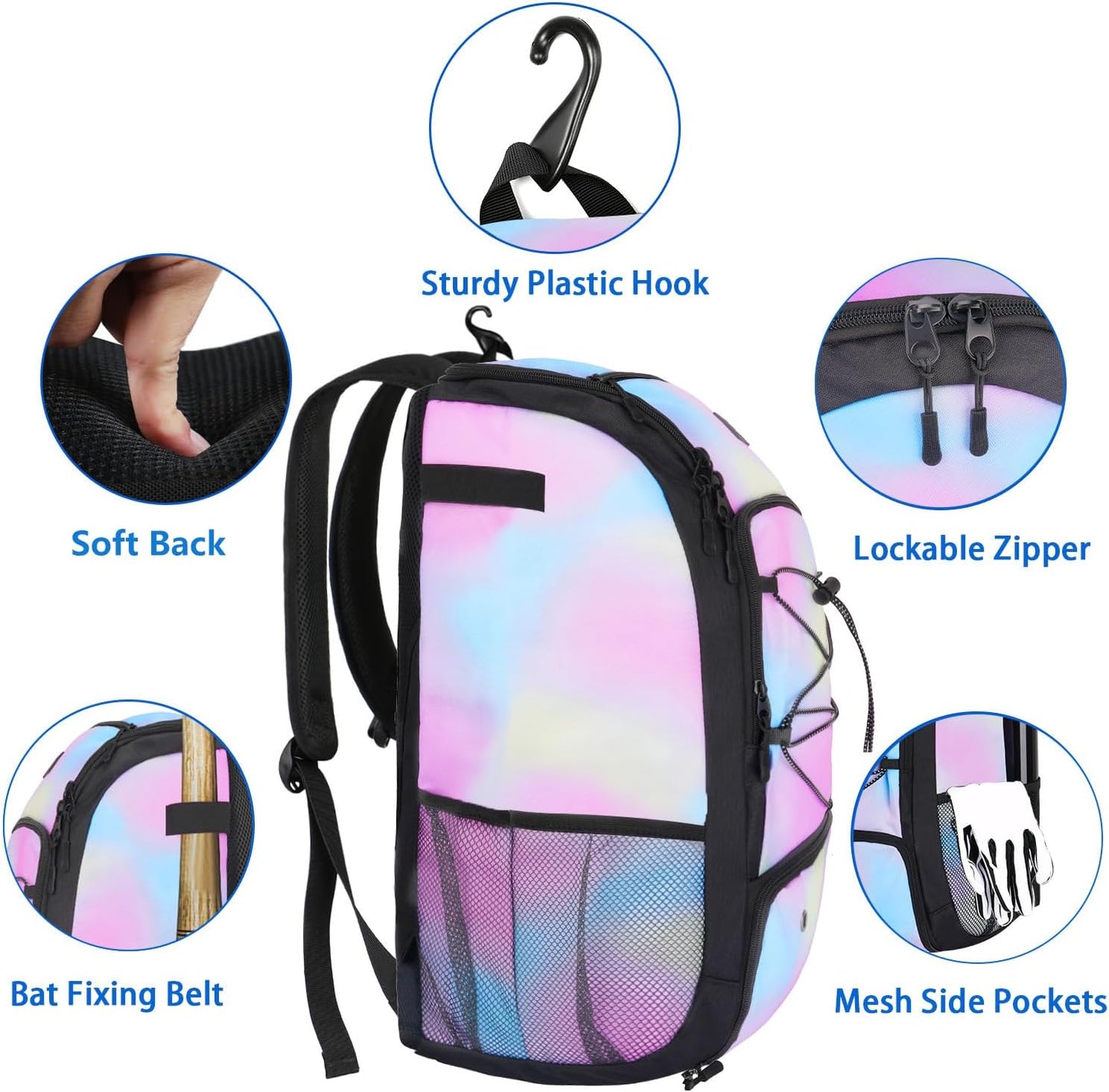 MATEIN Baseball Backpack, Softball Bat Bag with Shoes Compartment for Youth (Tie Dye)