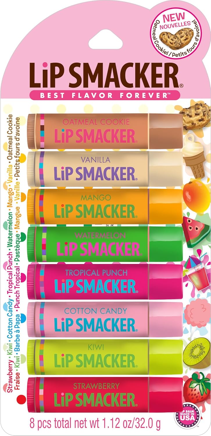 Lip Smacker Original & Best Holiday Flavored Lip Balm Party Pack, Oatmeal Cookie, Vanilla, Mango, Watermelon..