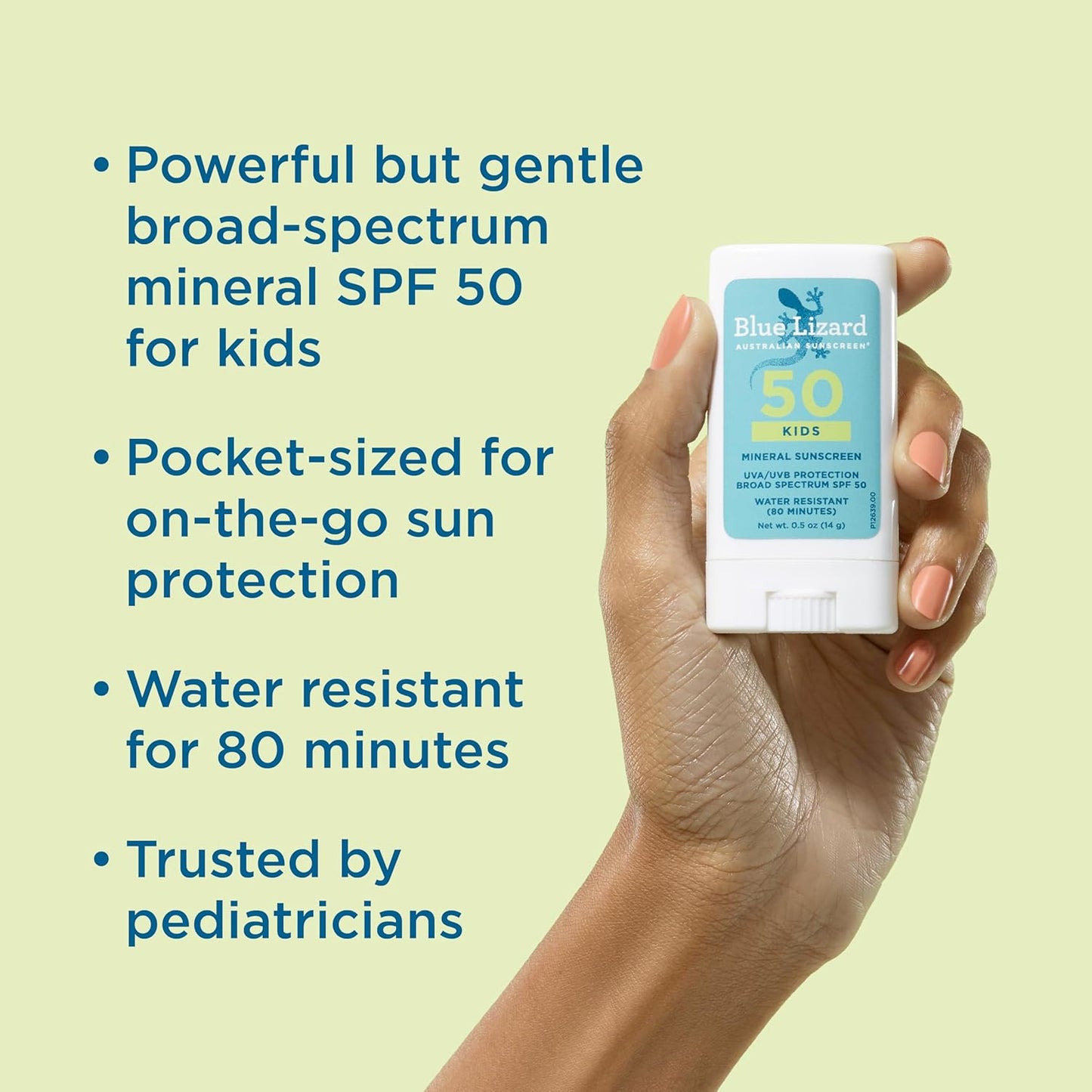 Blue Lizard Kids Mineral SPF 50 Sunscreen Stick, Zinc Oxide, 100% Mineral Actives, Developed for Kids’ Sensitive Skin..