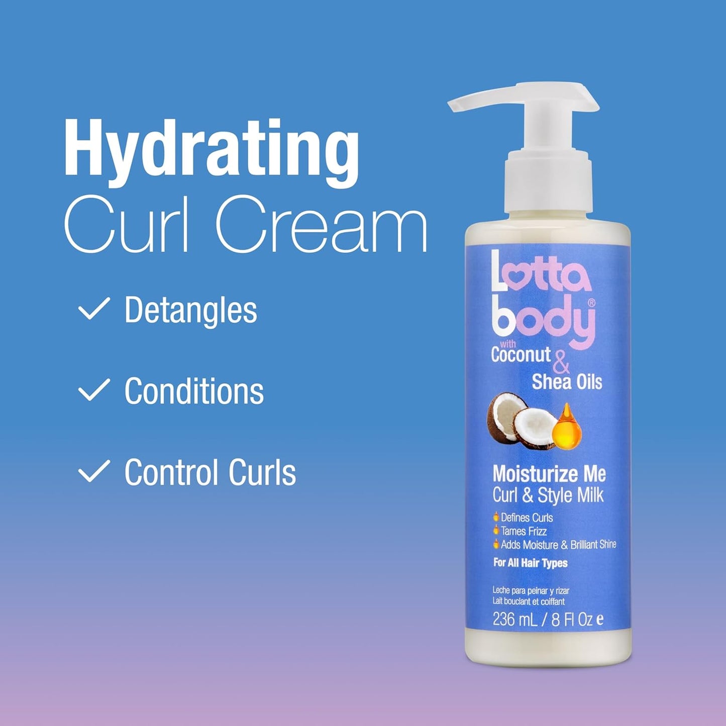 Lottabody Moisturize Me Curl and Style Milk with Coconut & Shea Oils, Lightweight Moisture-Rich Curl-Defining..