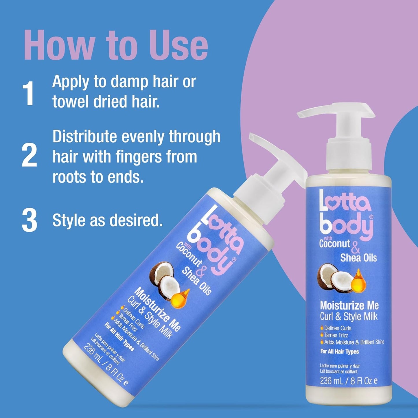 Lottabody Moisturize Me Curl and Style Milk with Coconut & Shea Oils, Lightweight Moisture-Rich Curl-Defining..