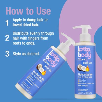 Lottabody Moisturize Me Curl and Style Milk with Coconut & Shea Oils, Lightweight Moisture-Rich Curl-Defining..