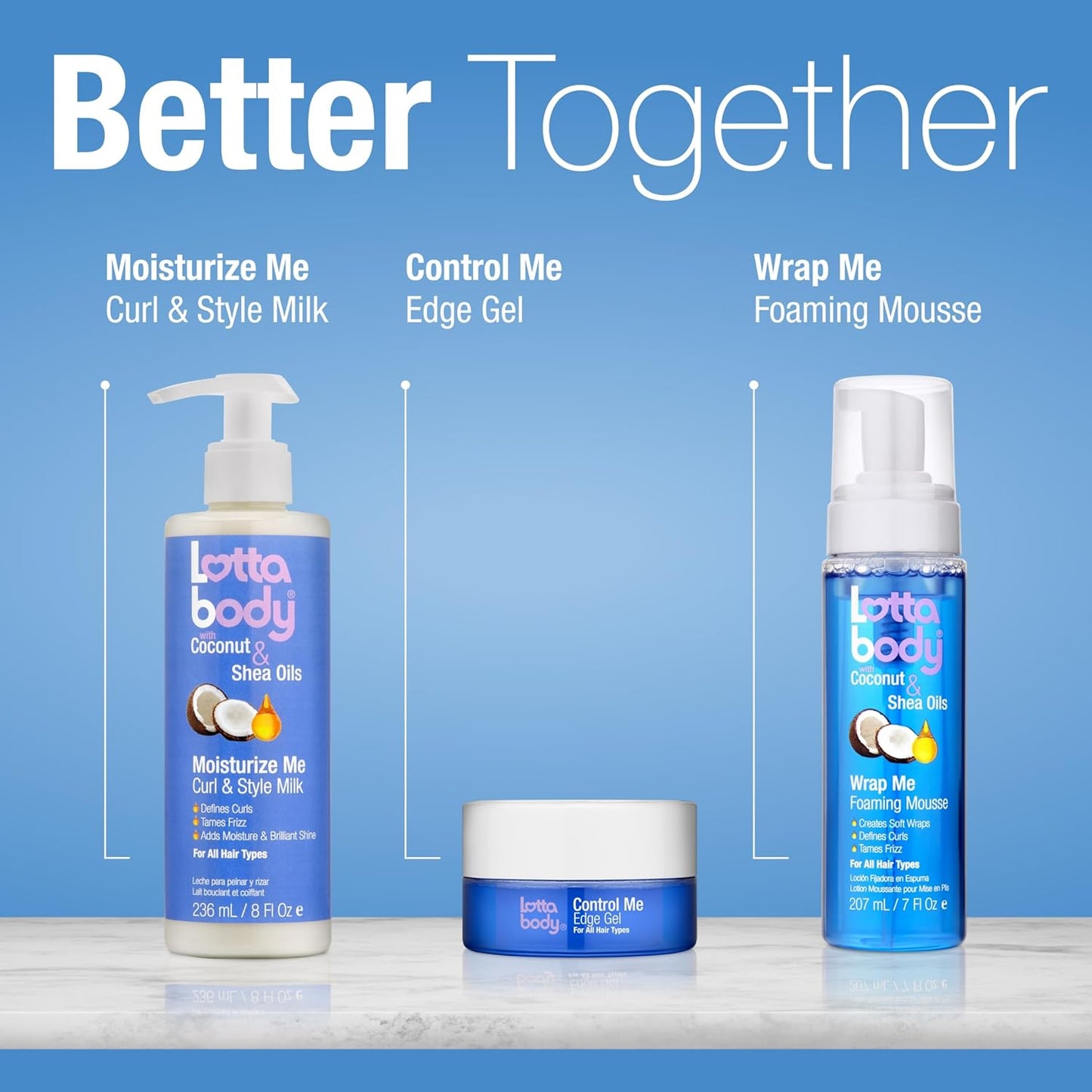 Lottabody Moisturize Me Curl and Style Milk with Coconut & Shea Oils, Lightweight Moisture-Rich Curl-Defining..