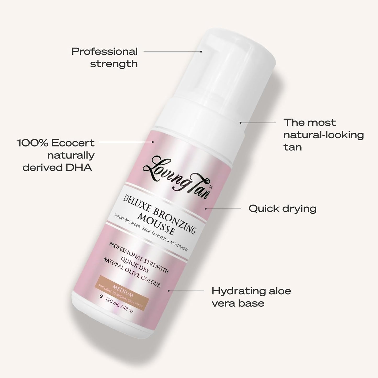 Loving Tan Deluxe Self Tanning Bronzing Mousse, Medium - Streak Free, Professional Quality Sunless Tanning..