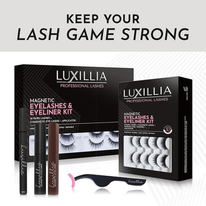 8-Piece Clear &amp; Black Magnetic Eyelashes with Applicator & Magnetic Eyeliner Kit – Reusable Natural Magnetic Lashes...