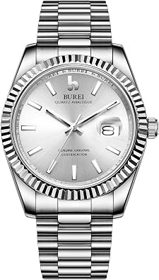 BUREI Mens Watches Luxury Stainless Steels Analog Business Fashion Waterproof Watches for Men,Gifts for Men