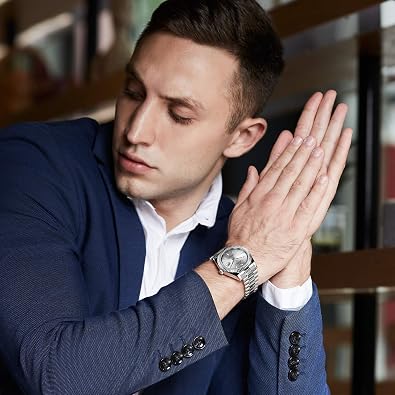 BUREI Mens Watches Luxury Stainless Steels Analog Business Fashion Waterproof Watches for Men,Gifts for Men