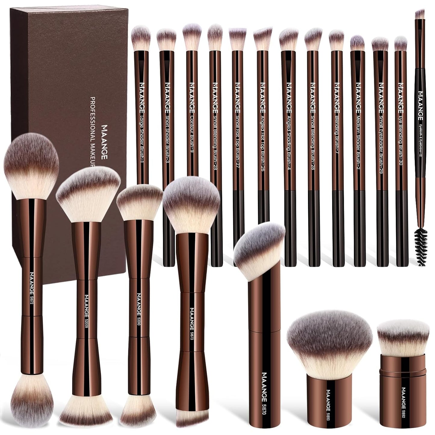 MAANGE 20 Pcs Makeup Brushes with Gift Box, Double-End Multi-functional Makeup Brushes..