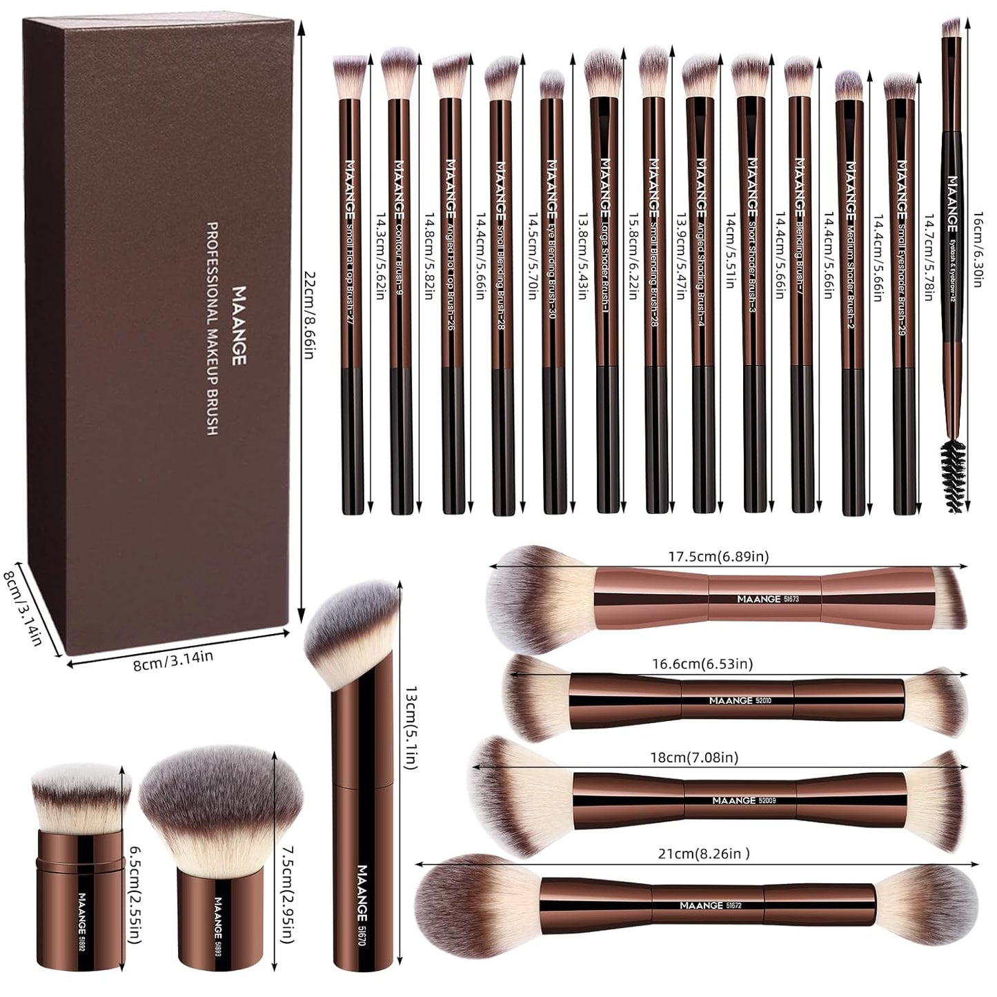 MAANGE 20 Pcs Makeup Brushes with Gift Box, Double-End Multi-functional Makeup Brushes..