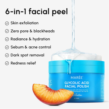 MAREE Glycolic Acid Pads - Toner Pads for Face Cleansing - Exfoliating Pad with Tea Tree Oil, Salicylic Acid & Vitamins E, B3, B5..