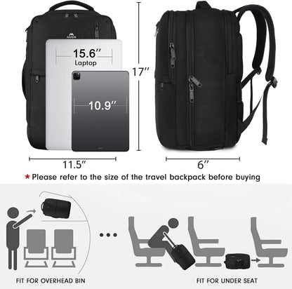 MATEIN Travel Laptop Backpack, Flight Approved Carry on Backpack, 15.6 inch Laptop,  Black