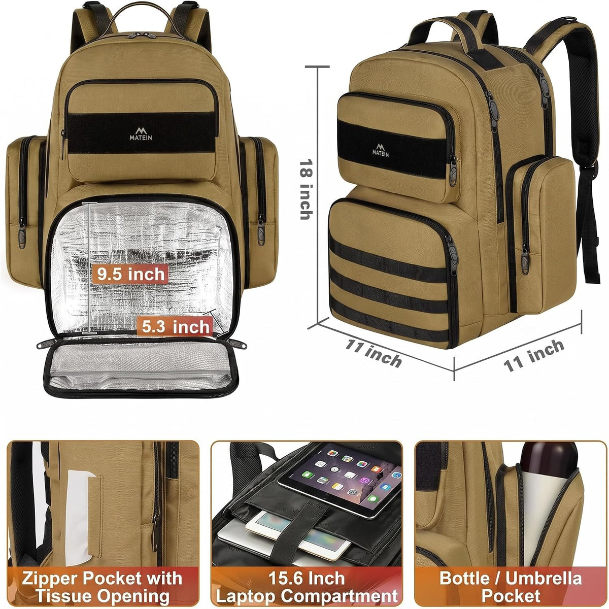 MATEIN 15.6 Inch Travel Laptop Backpacks with Lunch Box for Teacher