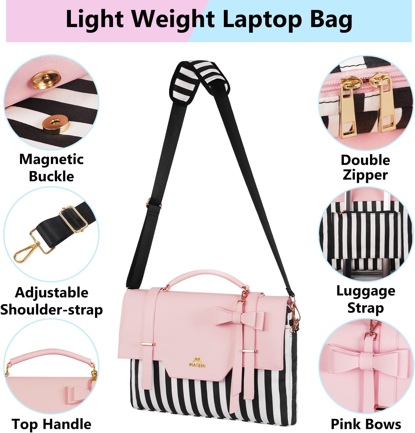 MATEIN Laptop Bag for Women, 15.6 inch Slim Computer Briefcase Sleeve Case, Pink..