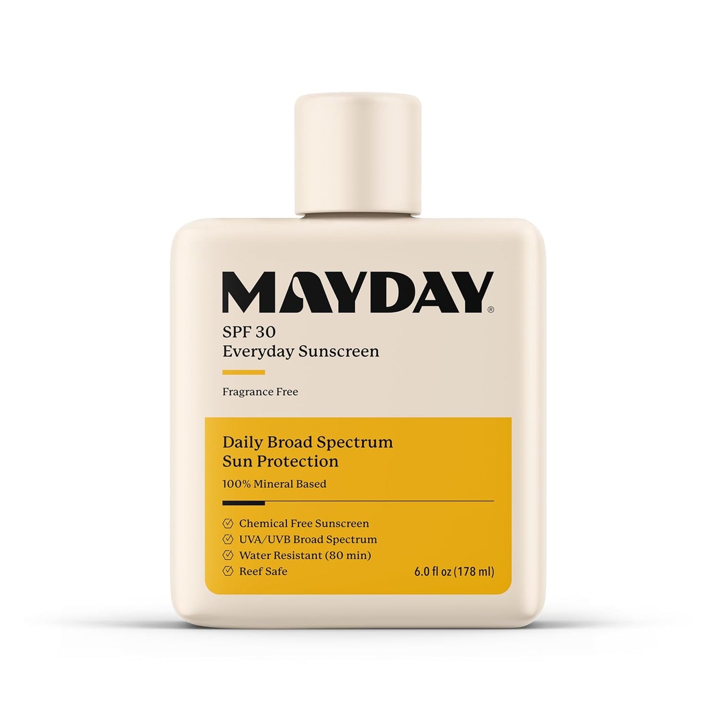 MAYDAY SPF 30 Everyday Sunscreen – Chemical-Free, Fragrance-Free, Water-Resistant Broad Spectrum Protection for Face & Body