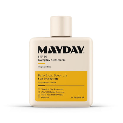 MAYDAY SPF 30 Everyday Sunscreen – Chemical-Free, Fragrance-Free, Water-Resistant Broad Spectrum Protection for Face & Body