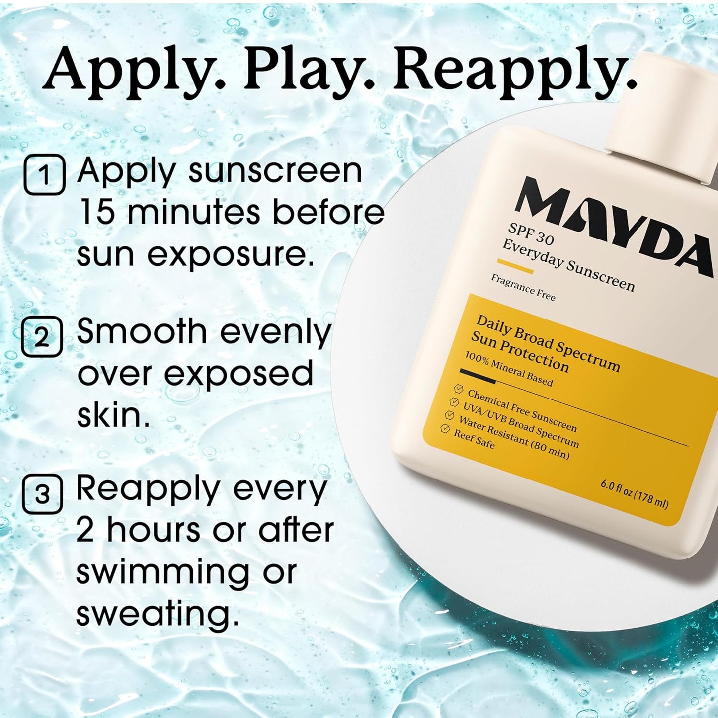 MAYDAY SPF 30 Everyday Sunscreen – Chemical-Free, Fragrance-Free, Water-Resistant Broad Spectrum Protection for Face & Body