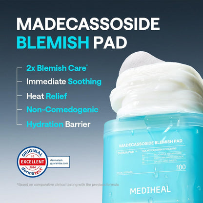 MEDIHEAL Toner Pads 100 Count - Madecassoside Blemish Care Toner Pad with Centella Asiatica