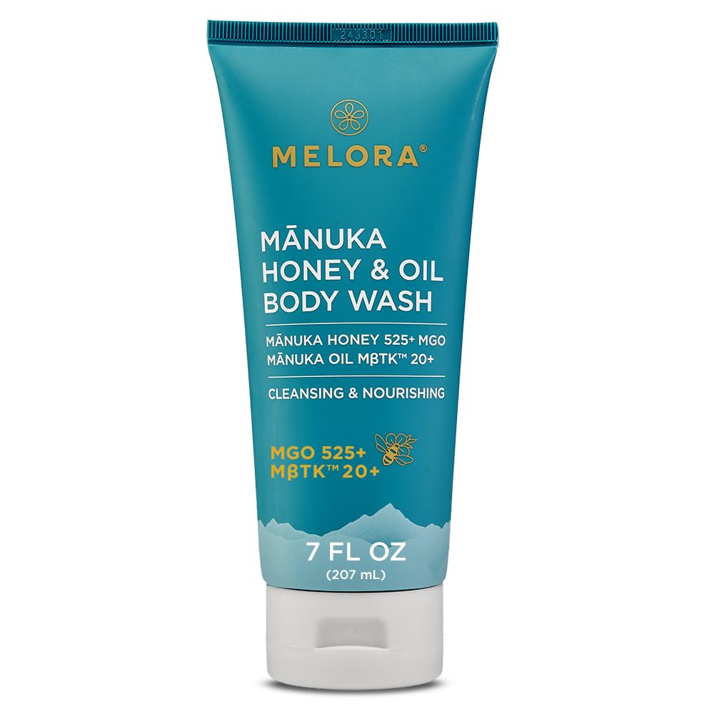MELORA Manuka Honey Body Wash (7 Oz) - Moisturizing Skin Care Body Soap with Manuka Honey & Oil for Acne, Dry, or Sensitive Skin..