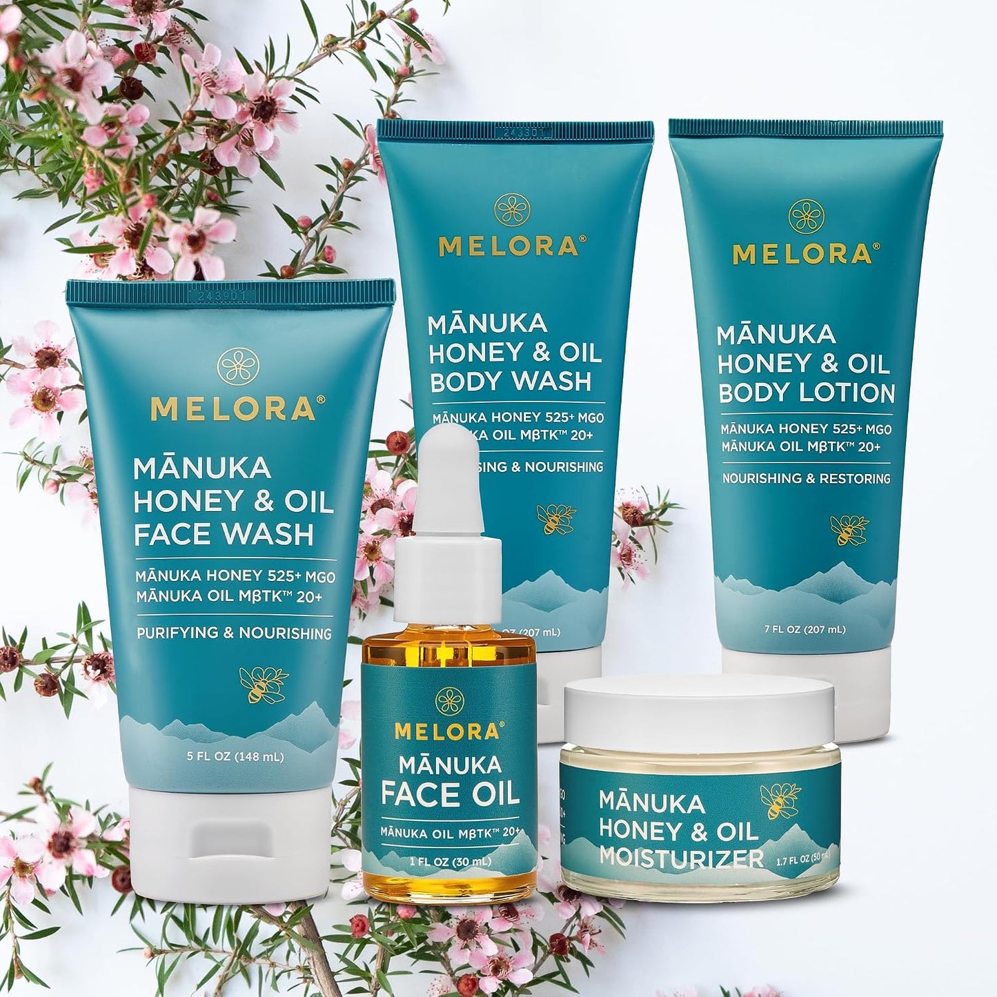 MELORA Manuka Honey Body Wash (7 Oz) - Moisturizing Skin Care Body Soap with Manuka Honey & Oil for Acne, Dry, or Sensitive Skin..