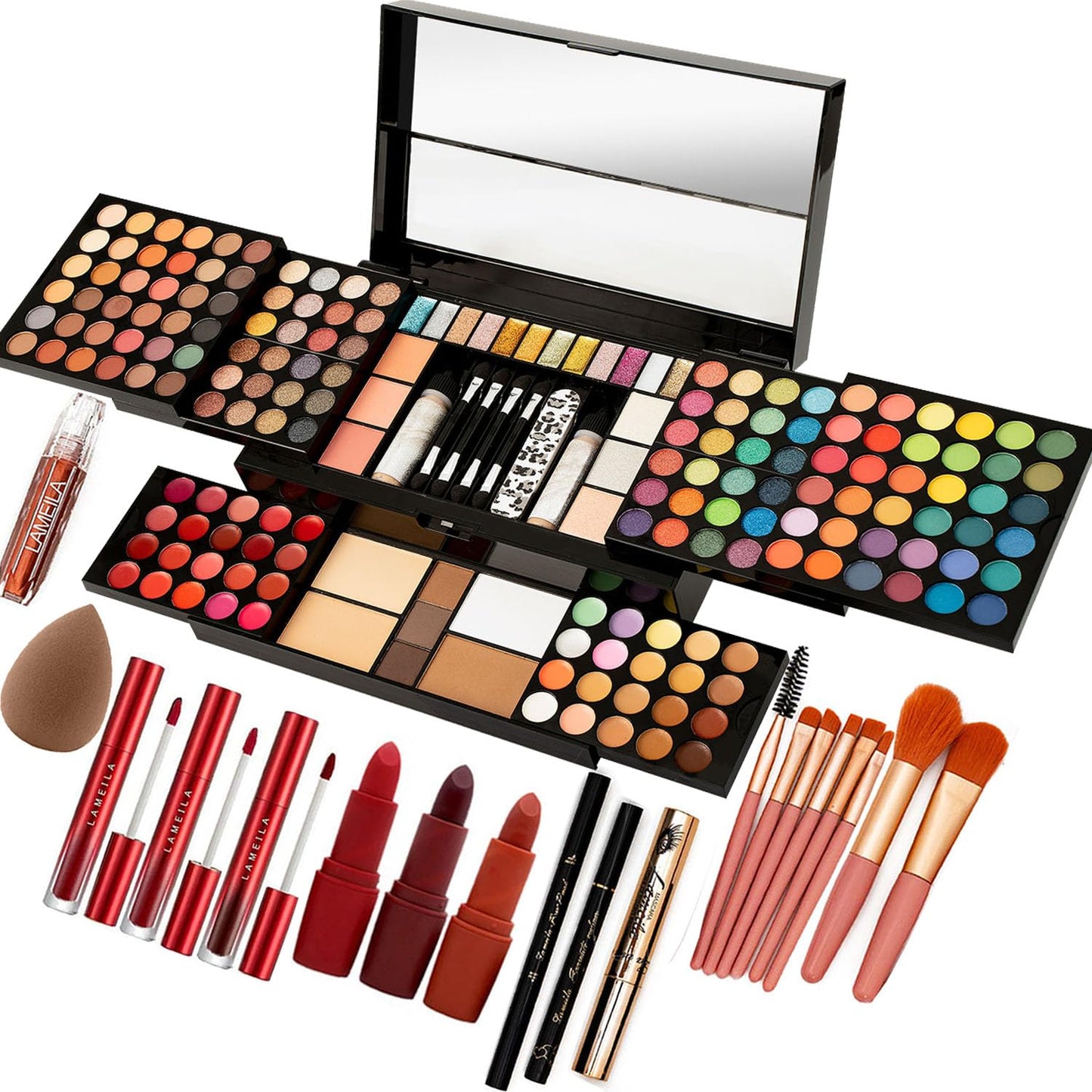 MISS ROSE M 187 Colors Professional Makeup Palette - All-in-One Kit With Eye Shadows, Lipsticks, Mascara, Foundations, Blushes, Brow Pencils, Nail File..