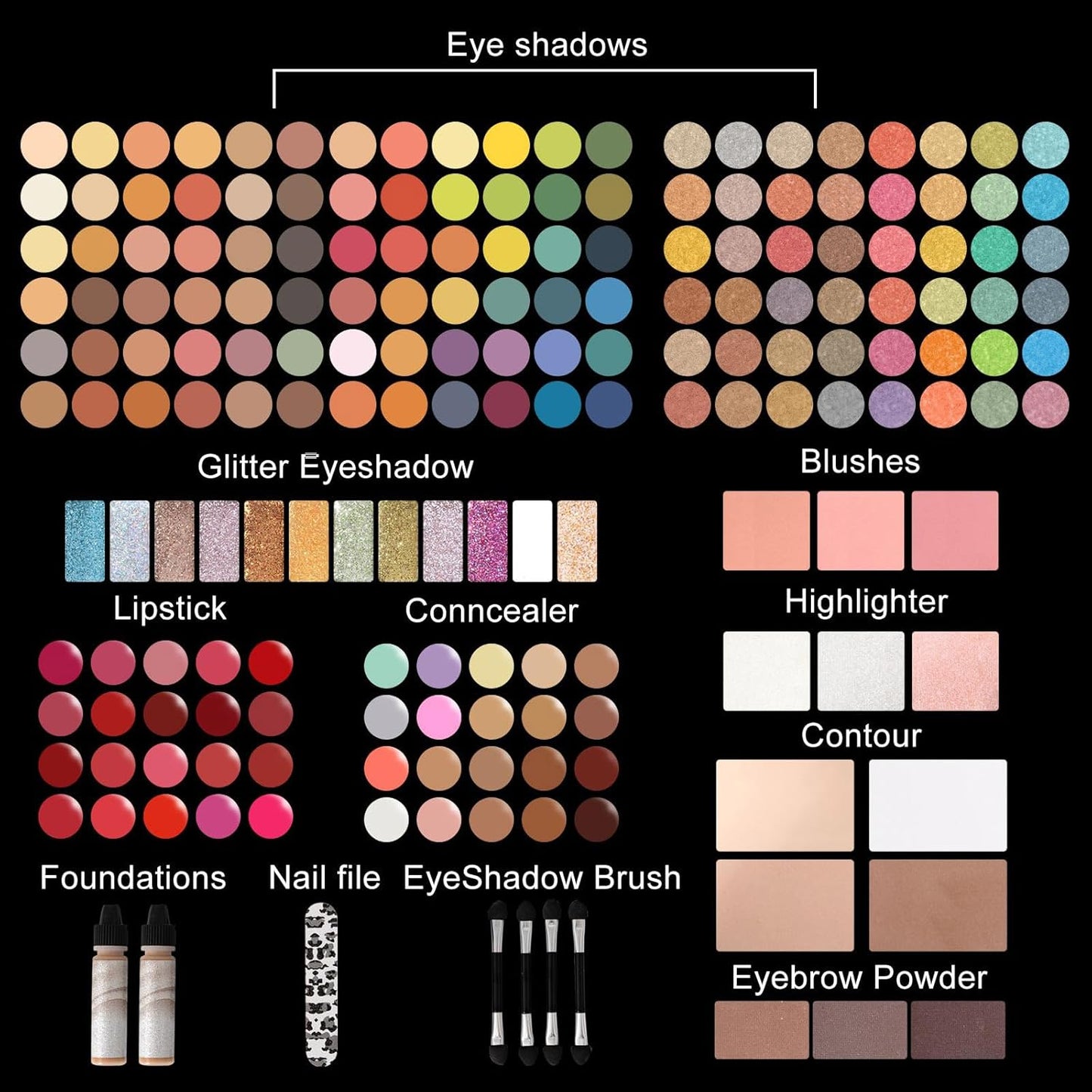 MISS ROSE M 187 Colors Professional Makeup Palette - All-in-One Kit With Eye Shadows, Lipsticks, Mascara, Foundations, Blushes, Brow Pencils, Nail File..