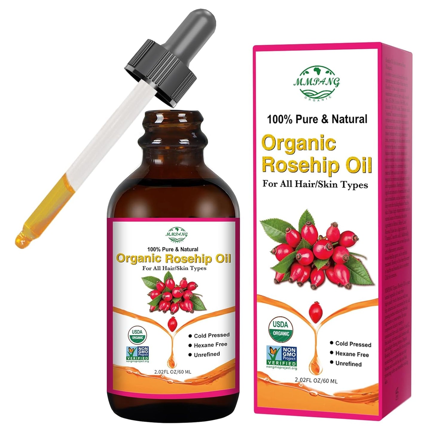 Organic Rosehip Oil for Face &amp; Skin – USDA Certified, Cold Pressed, Unrefined Rose Hip Seed Oil for Anti-Aging..