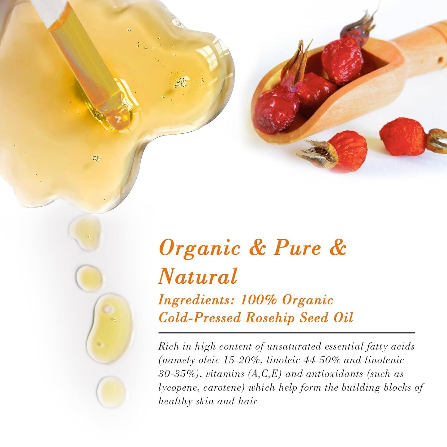 Organic Rosehip Oil for Face &amp; Skin – USDA Certified, Cold Pressed, Unrefined Rose Hip Seed Oil for Anti-Aging..