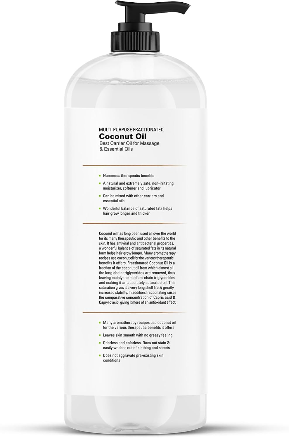 Majestic Pure Fractionated Coconut Oil – Lightweight Liquid Carrier Oil for Essential Oils..